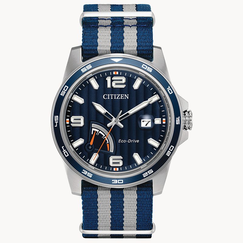 PRT Men s Eco Drive AW7038 04L Nylon Strap Blue Dial Watch CITIZEN